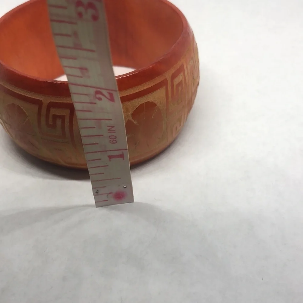 VINTAGE artisan wooden hand carved boho style bracelet statement